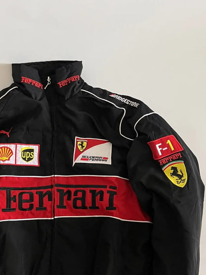 F1 Racing Jacket Black Red Embroidered Vintage Unisex New