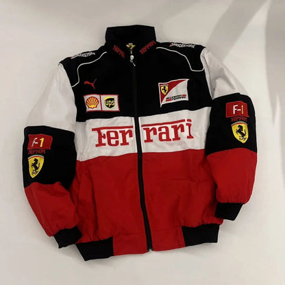 F1 Racing Jacket White Black Red Embroidered Vintage Unisex New
