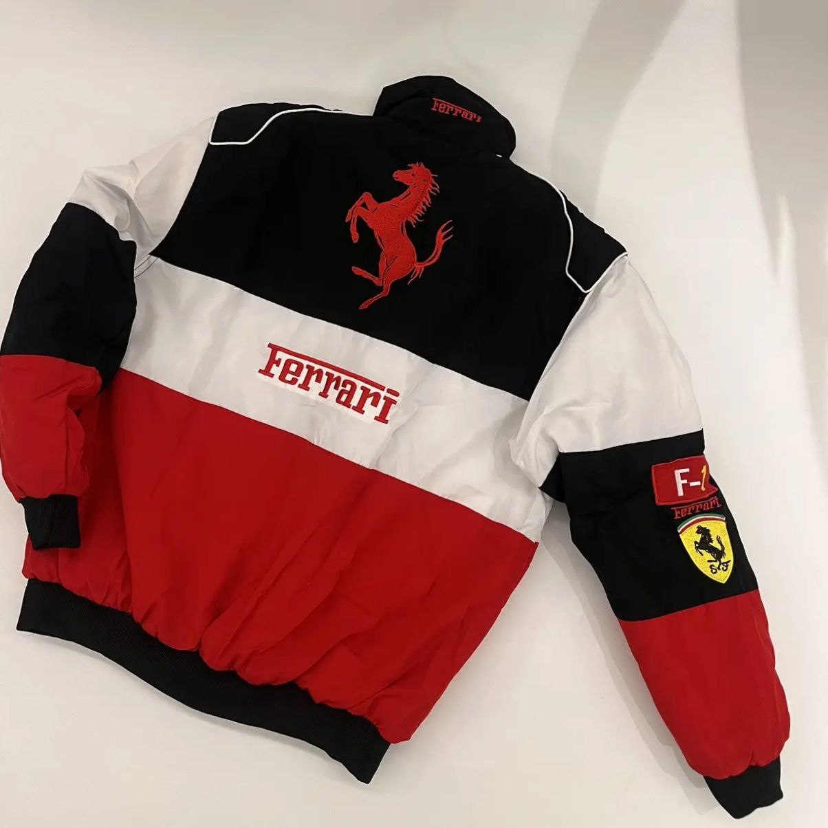 F1 Racing Jacket White Black Red Embroidered Vintage Unisex New